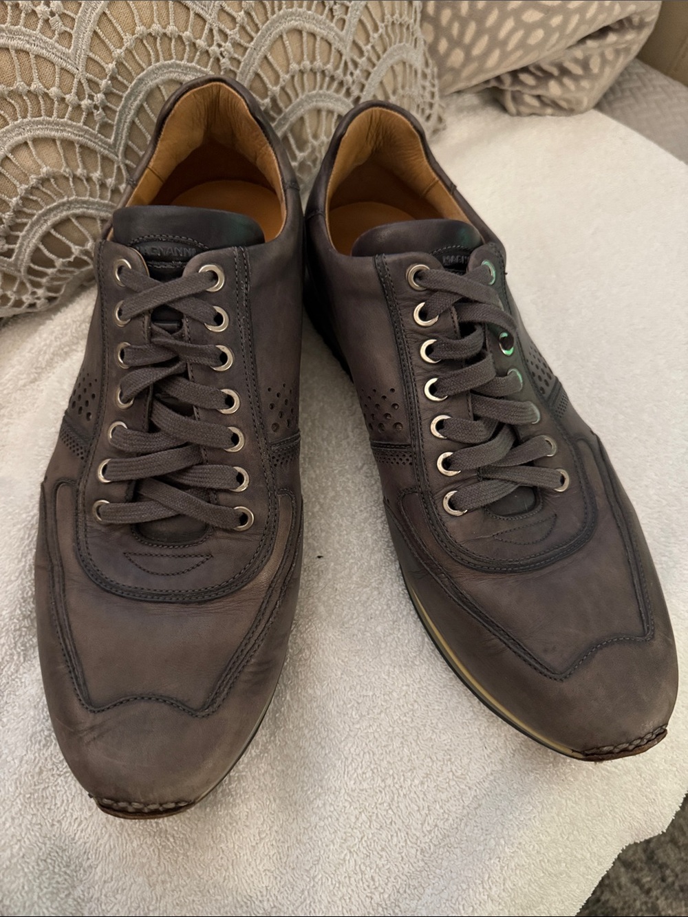 Magnanni Gray/BrownLeather Low-Top Sneakers “Cristian” Italian 10.5